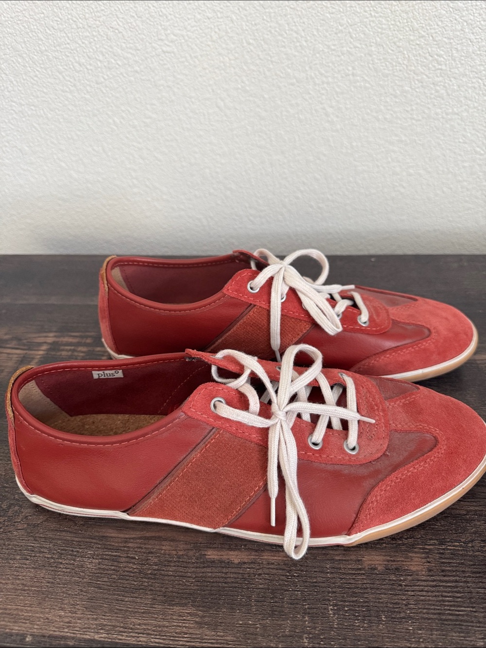 Clarks Red Suede & Leather Lace-Up Sneakers with White Laces